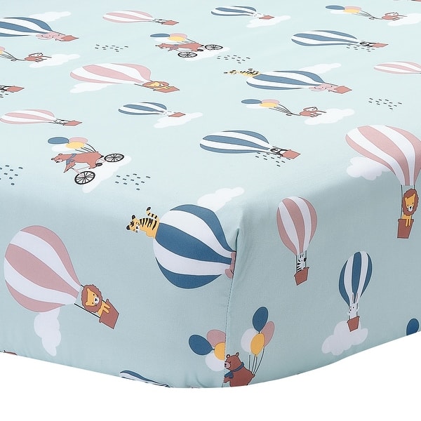 slide 2 of 5, Bedtime Originals Up Up & Away Hot Air Balloon Animals Fitted Crib Sheet - Blue
