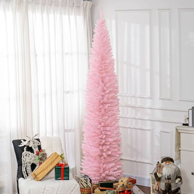 8ft Slim Artificial Christmas Tree with 618 Lush Branches and Detachable Plastic Base - Dia 21.75" x 94.5" H