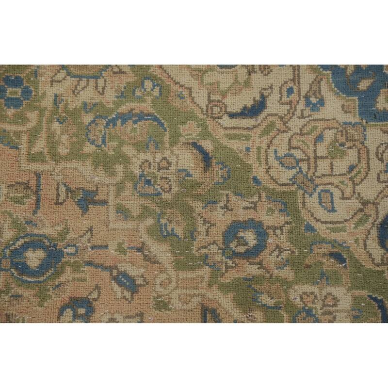 Hand Knotted Oriental 100% Wool Carpet Traditional Floral Peach Kashan Area Rug - 9' 8'' X 6' 6''
