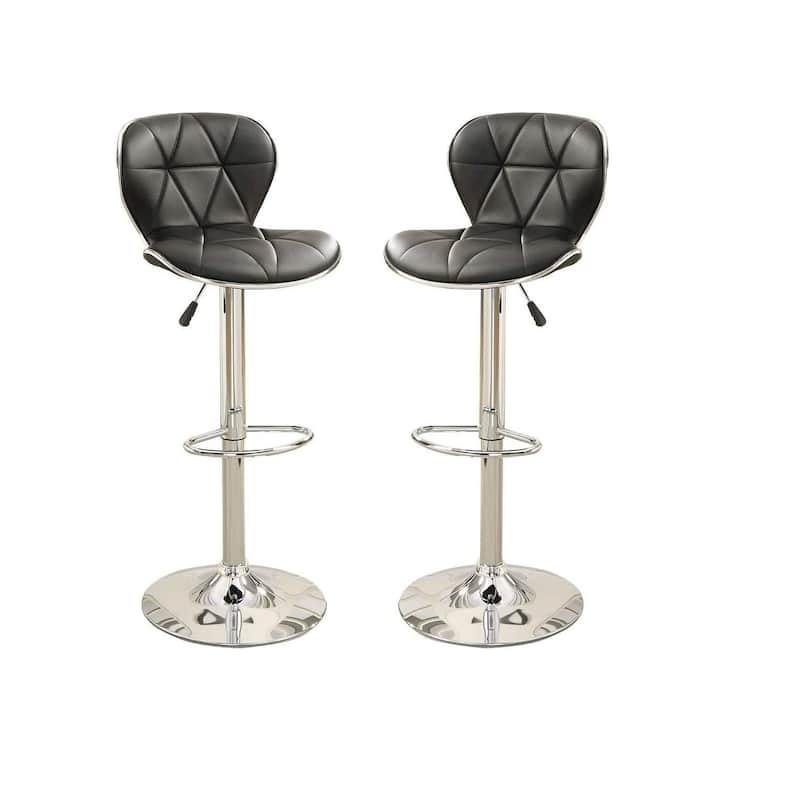 Black Faux Leather Stool Counter Height Chairs Set of 2 Adjustable Height Kitchen Island Stools Gas Lift Chrome Base.