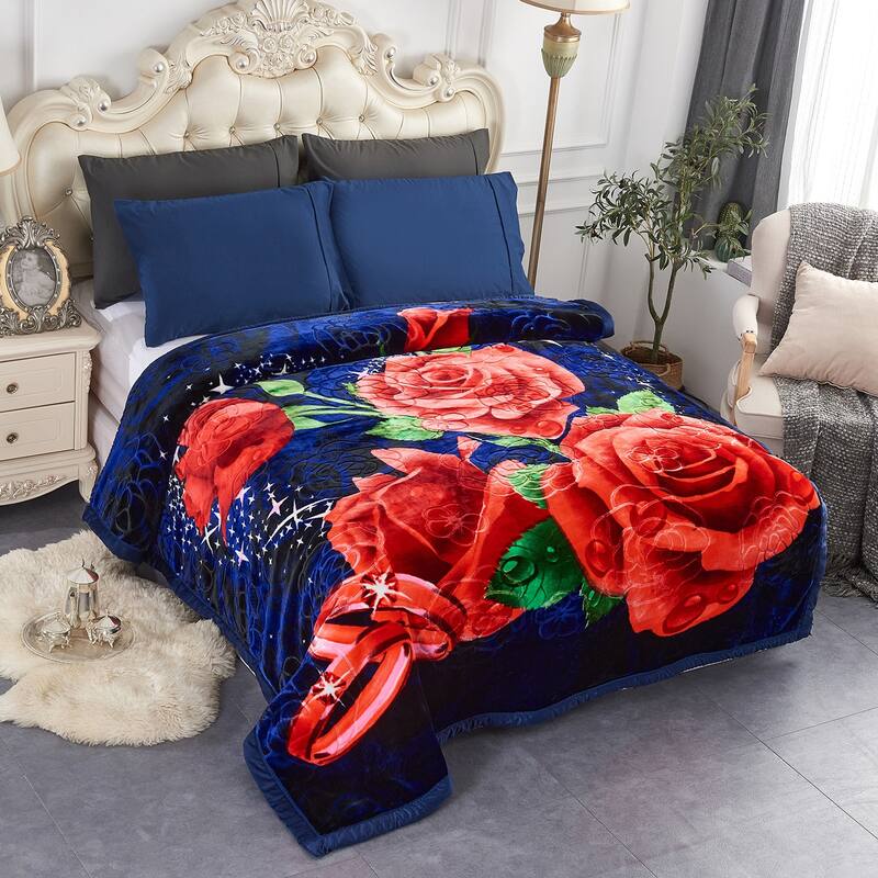 2 Ply Rose Crystal Velvet Blanket 2 Double-sided Design Blanket 7.5-8.5lbs - King - Navy