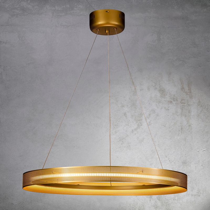 CraftHome Modern And Contemporary 25'' Single Light Antique Gold Wagon Wheel LED Chandelier - W 29"