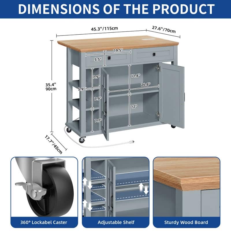 Moasis Rolling Kitchen Island with Storage & Drawers
