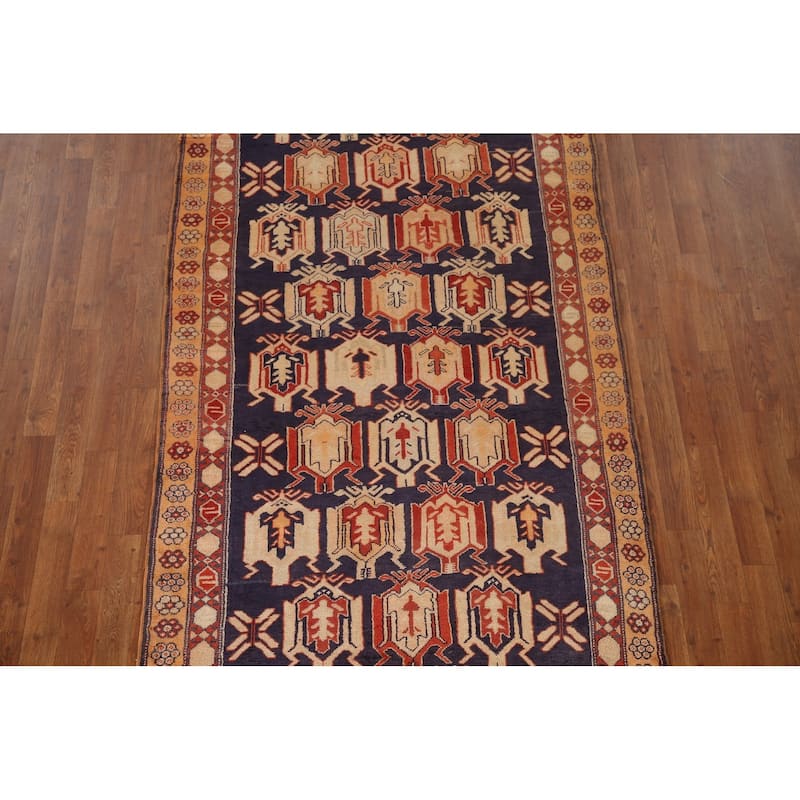 Navy Meshkin Persian Vintage Runner Rug Hand-knotted Wool Carpet - 4'3"x 10'0"
