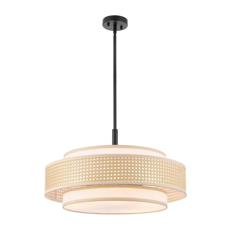 Modern Chandelier Black 24" 5-Light Woven Rattan Shade