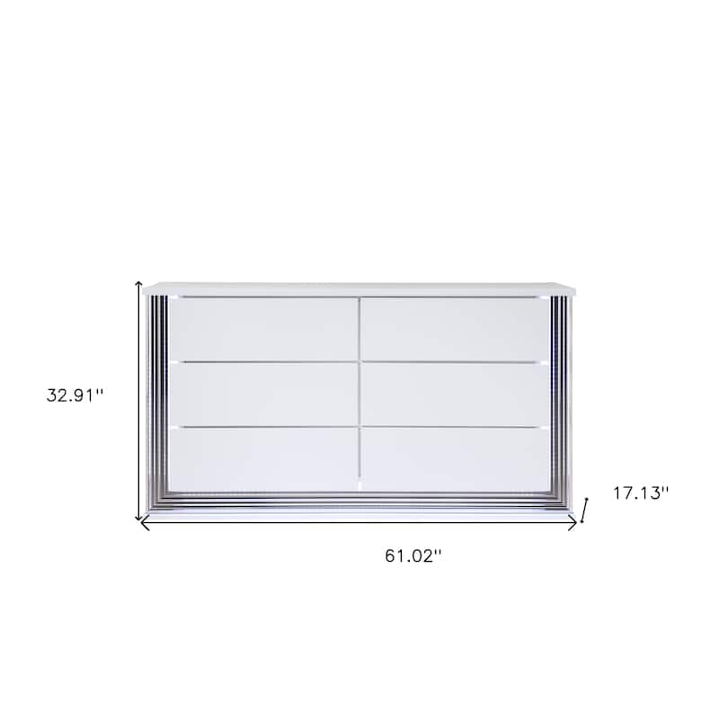 HomeRoots 61" White Wood Lighted Six Drawer Double Dresser