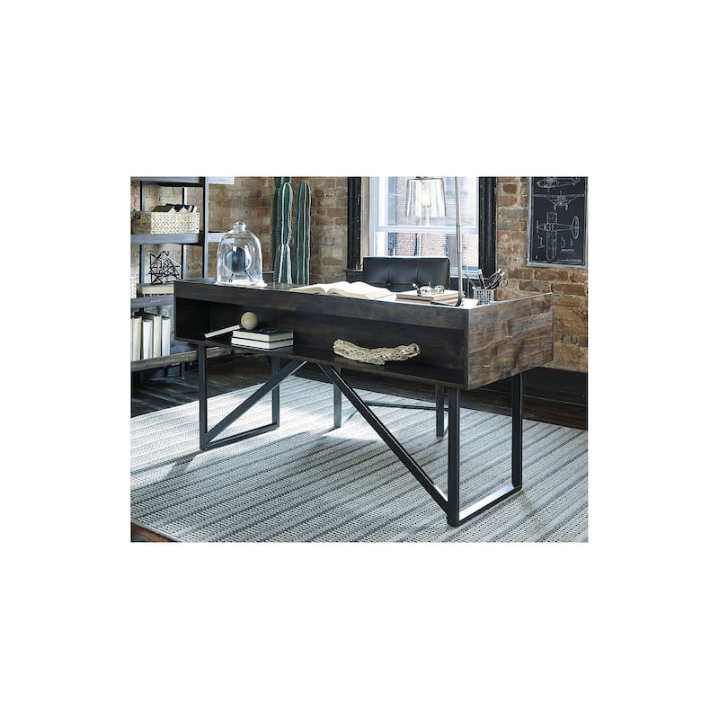 Signature Design by Ashley Starmore Brown/Black Home Office Desk with Chair and Storage