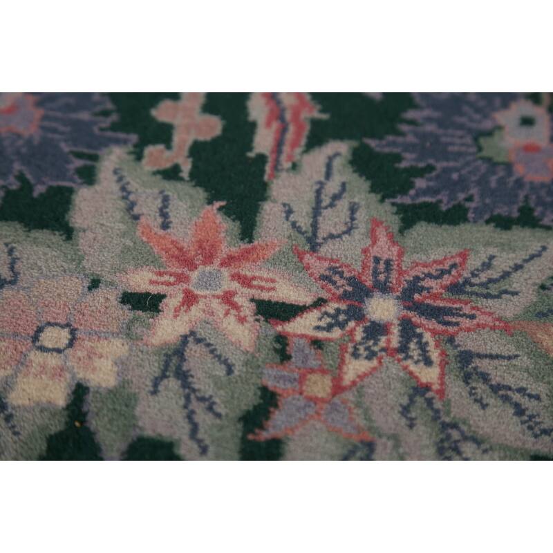 Vegetable Dye Green Aubusson Chinese Area Rug Hand-Knotted Wool Carpet - 8'11"x 12'2"