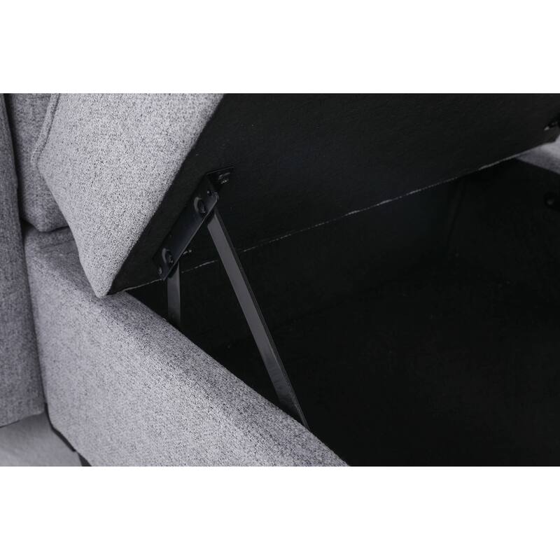 87" Burlap L-Shaped Modular 3-Seater Sofa with Ottoman & Storage