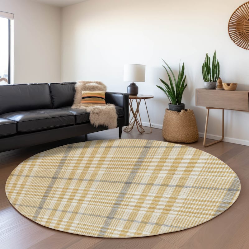 Premium Washable Super Soft Modern Plaid Mayfield Rug - Gold - 8' x 8'