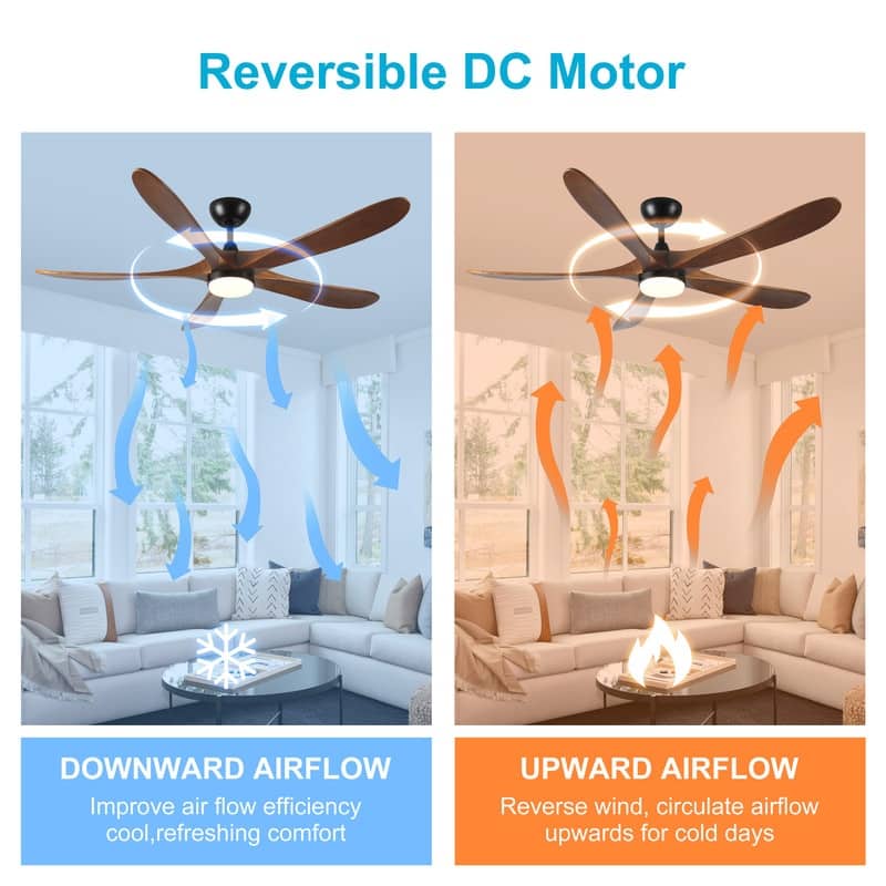 62 in. Solid Wood with Remote Control with Light, DC Motor Indoor/Outdoor 5-Blade Ceiling Fan for Patios, Bedrooms&Farmhouses