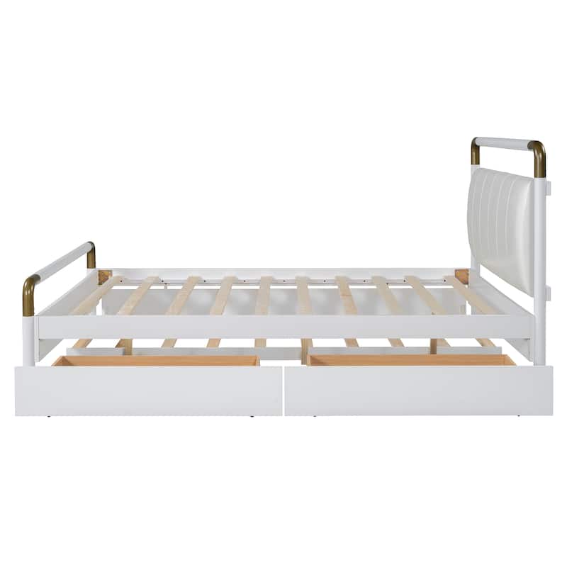 Queen Size Wood Platform Bed with 2 Drawers and T-XL Size Trundle