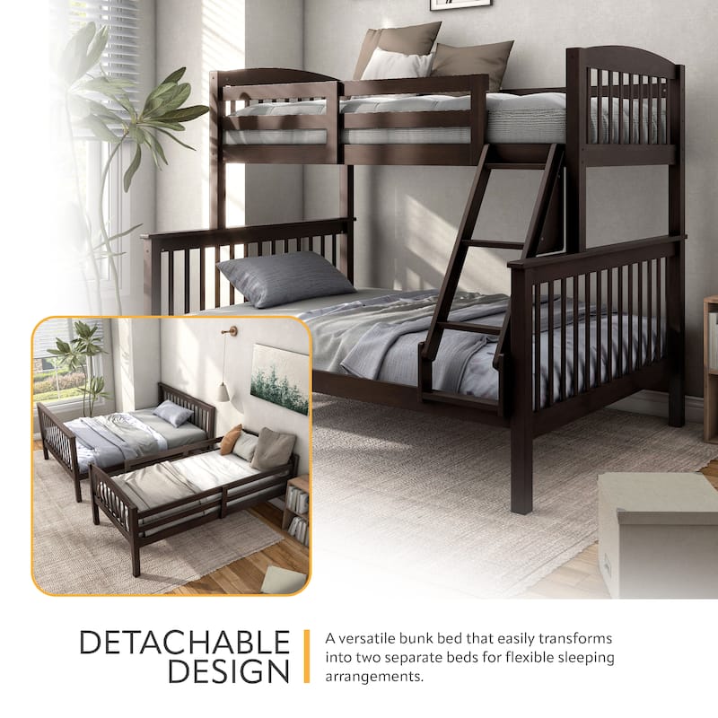 Furniture of America Hayes Twin over Full Solid Wood Detachable Bunk Bed with Ladder
