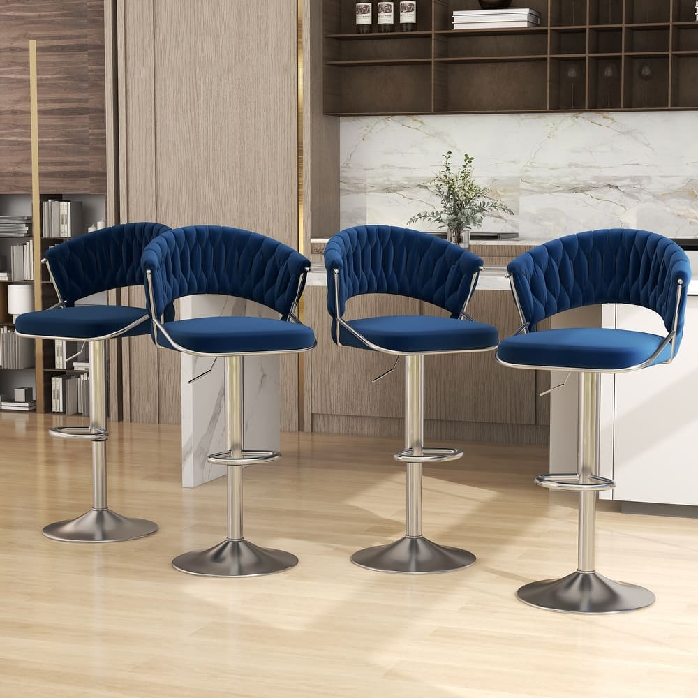 Set of 4 Modern Velvet Adjustable Bar Stools with Backs