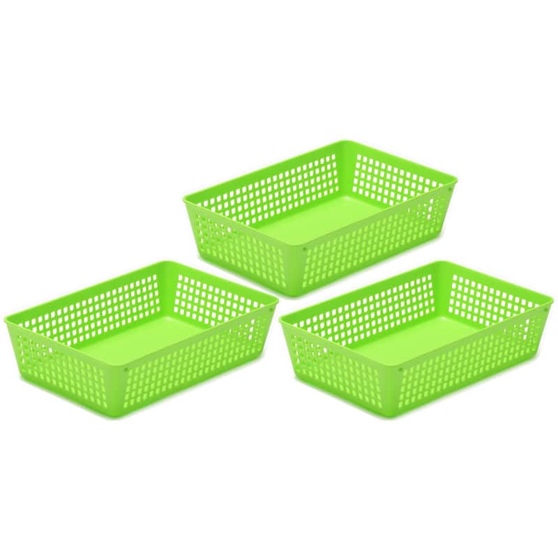 3-Pack Plastic Storage Baskets for Office Drawer, Classroom Desk - Green