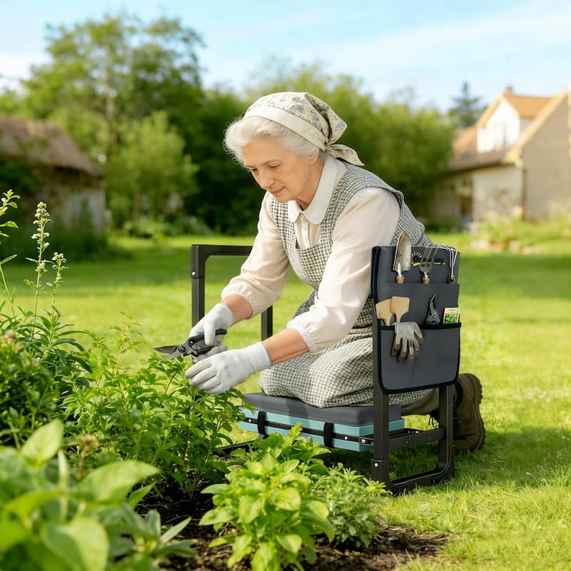 Outsunny Garden Kneeler and Seat, 330lbs Heavy Duty Foldable Gardening Stool with Extendable Legs, Thicker Soft Kneeling Pad - Dark Gray