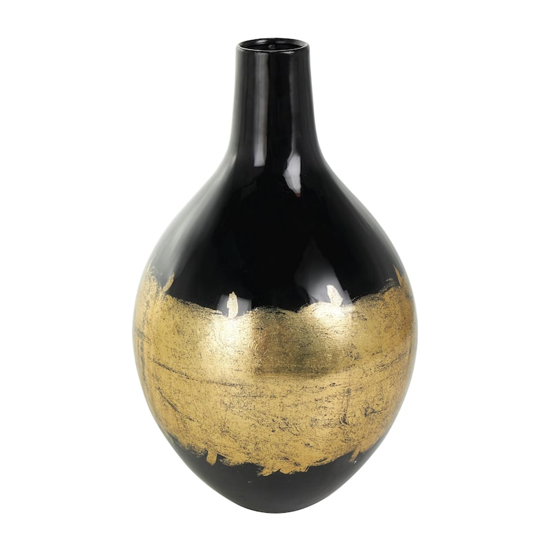 Metal Abstract Decorative Vase with Gold Detailing - Black - Roche River Decor