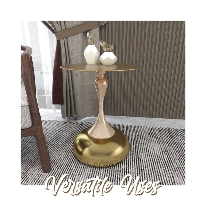 Savoy 18-Inch Round Side Table in Gold Stainless-Steel End Table with a Round Pedestal base