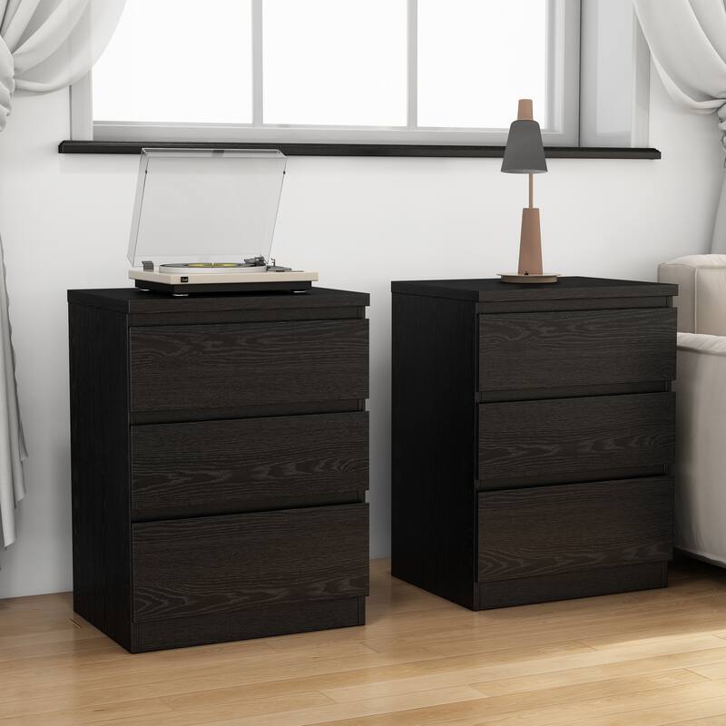 19.7"Nightstand with 3 Drawers,Set of 2,Beside Table with Drawers Handle Free Design,Thickened Top Plate,3 Drawer - Black