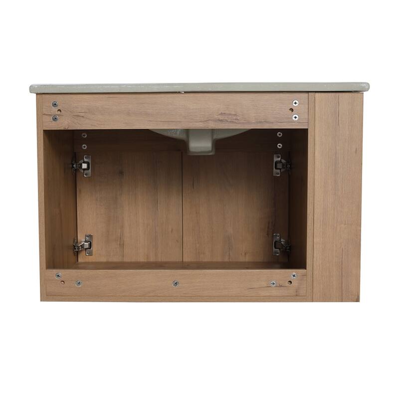 30 inch Wood Wall-Mounted Bathroom Vanity Set with Integrated Ceramic Sink
