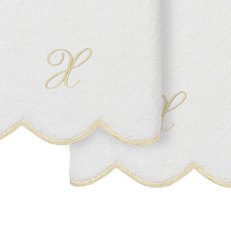 Authentic Hotel and Spa 100% Turkish Cotton Beige ADORNIA Scallop Personalized 2 Piece Hand Towel Set - 2 Hand Towels