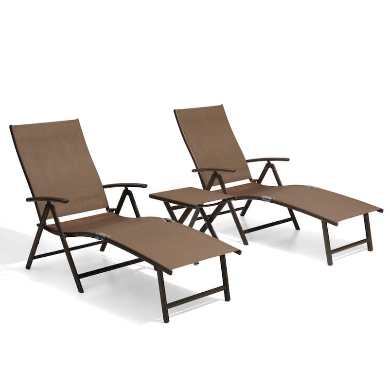 3-Pieces Outdoor Chaise Lounge Set Aluminum Adjustable Foldable Chaise Lounge Chairs and Side Table