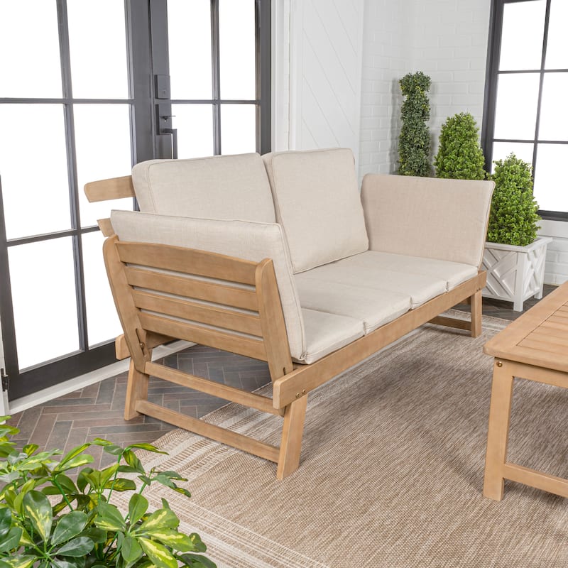 Arwen 2-Seat Modern Scandinavian Folding Wood Outdoor Day Bed Sofa, Beige/Light Teak by JONATHAN Y