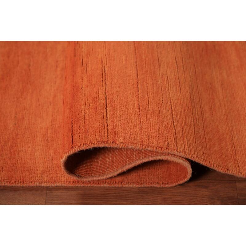 Orange Modern Gabbeh Oriental Area Rug Solid Hand-Knotted Wool Carpet - 5'3" x 7'11"
