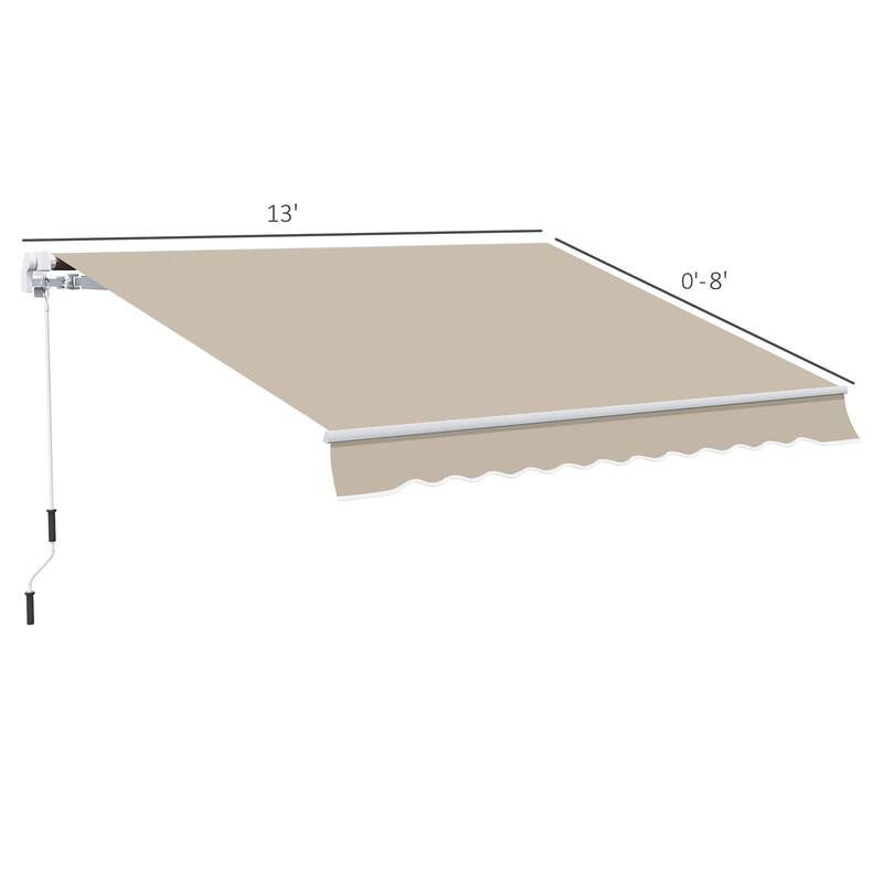 13' x 8' Manual Retractable Patio Awning with UV & Water-Resistant Fabric, Aluminum Frame for Deck, Balcony, Yard