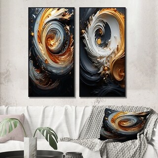 Designart "Liquid Gold Black And White Spiral Magic II" Abstract ...