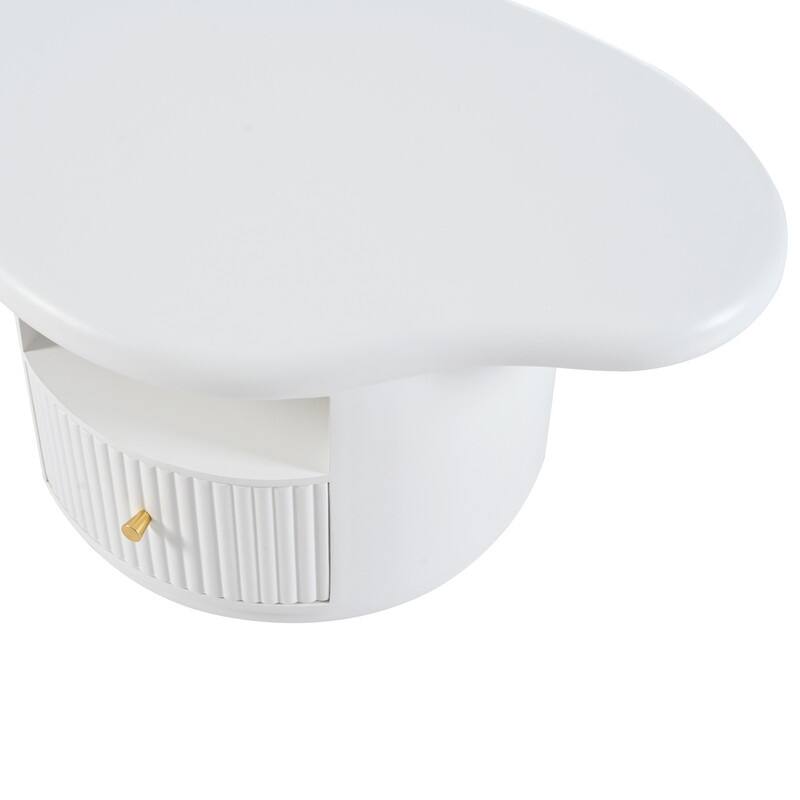 Cream Style Cloud-Shaped Coffee Table Set of 3, Irregular Design Cocktail End Table with Storage Drawer & 2 Small Stools