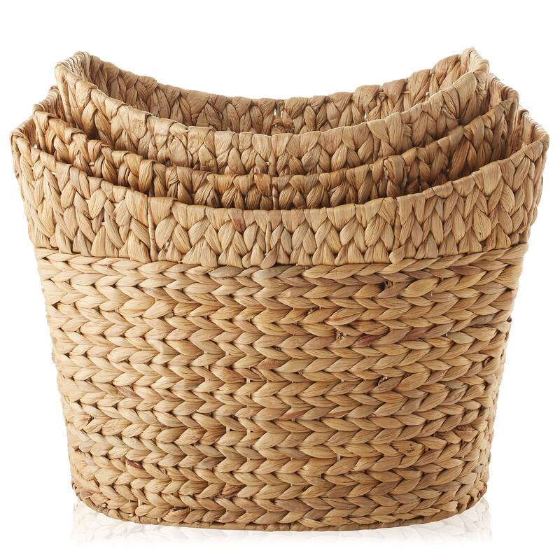 Set of 3 Water Hyacinth Oval Baskets Natural Woven Laundry Totes - Oval Shaped Baskets