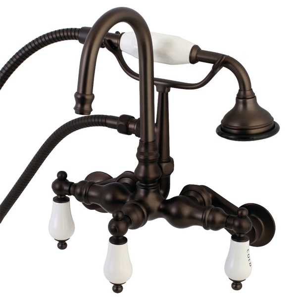 Kingston Brass AE303T Vintage Wall Mounted Clawfoot Tub Filler with Built-In Diverter and Ceramic Lever Handles