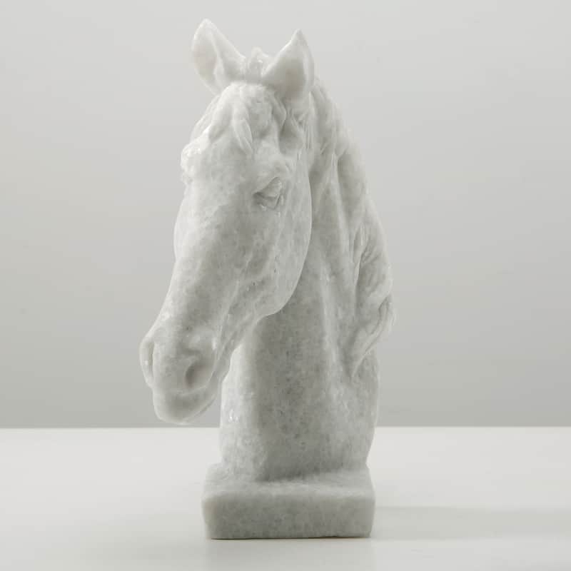 Artissance 9"H White Marble Hand Carved Horse Head Statue, Art Figurine Sculpture, Home Decor Collectible