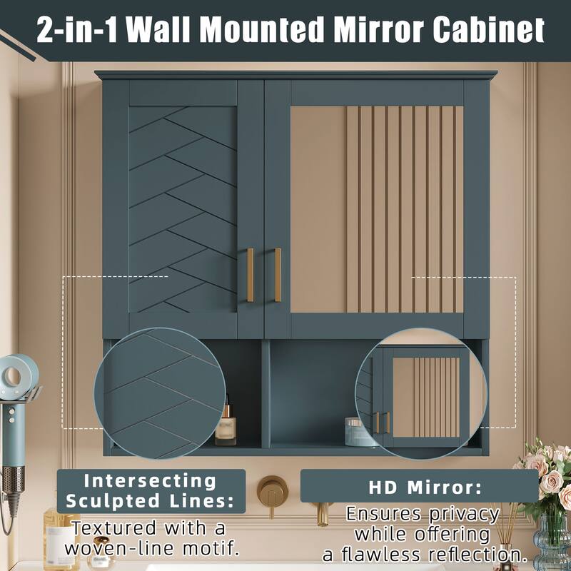 Roomfitters 30 Inch 2-in-1 Wall Mount Medicine Cabinet, Mirror Storage with Adjustable Shelves & Soft Close