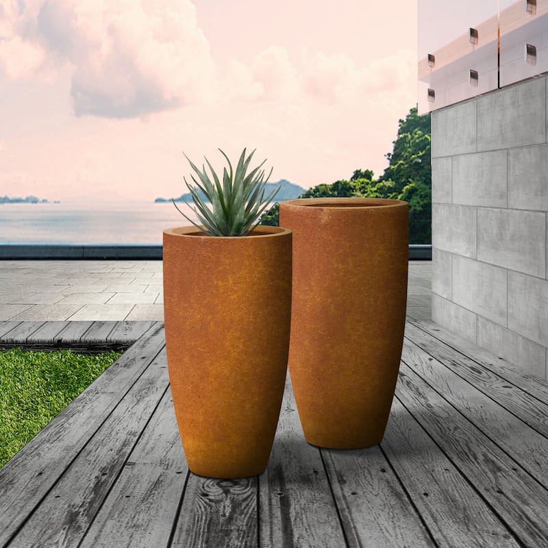 Kante 13.39 in. x 23.62 in. Round Charcoal Finish Lightweight Concrete and Fiberglass Indoor Outdoor (Set of 2)