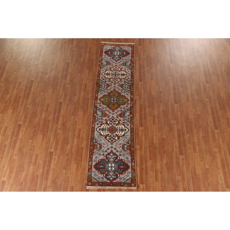 Geometric Kazak Indian Runner Rug Hallway Handmade Wool Carpet - 2'6"x 10'3"