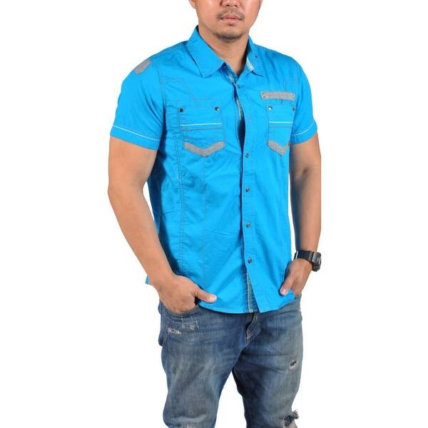 Shop Men S Short Sleeve Casual Button Down Shirt C2085s Aqua