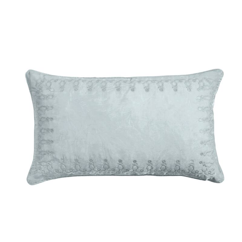 HiEnd Accents Stella Faux Silk Velvet Romantic Western Embroidered Decorative Throw Lumbar Pillow, 14"x24" - Icy Blue