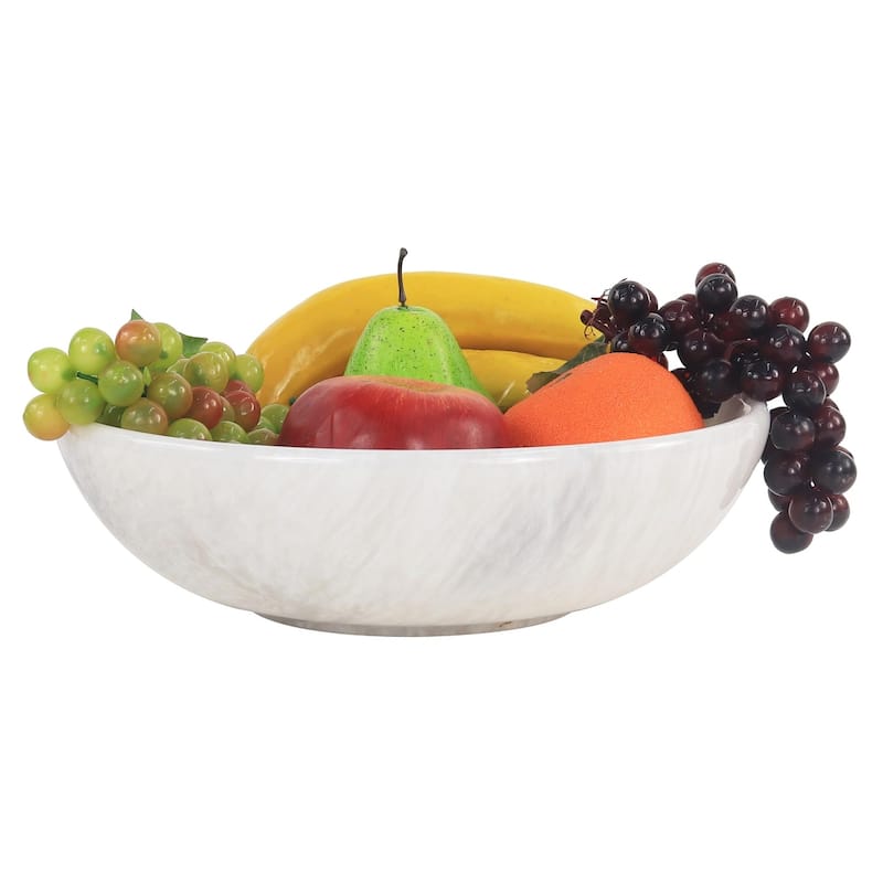 Marble Fruit Bowl 10'Handmade Fruit and Vegetable Holder - Decorative Bowl For Kitchen Counter Décor - White