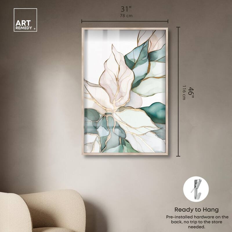 Pastel Leaves with Gold II Shadowbox by Art Remedy