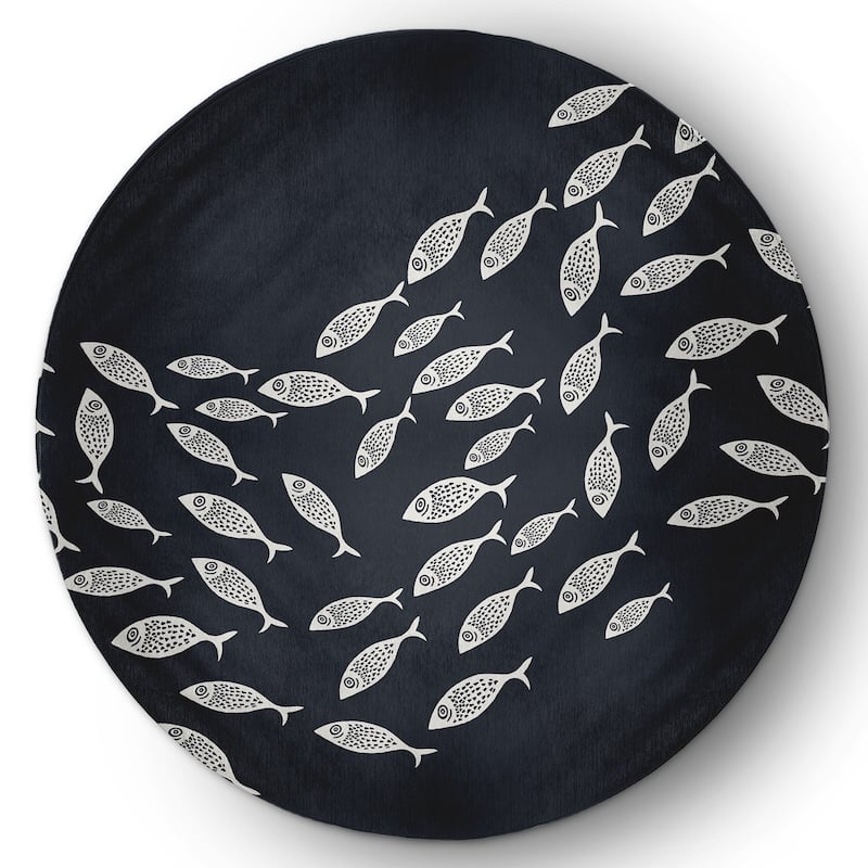 Escuela Nautical Indoor/Outdoor Rug - Shark Blue and White - 5' Round