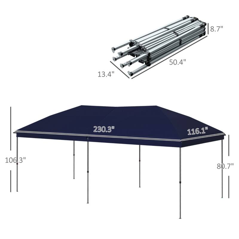 Pop-Up Canopy Tent with Steel Frame and Adjustable Slant Legs - 230.25” L x 116.25” W x 106.25” H