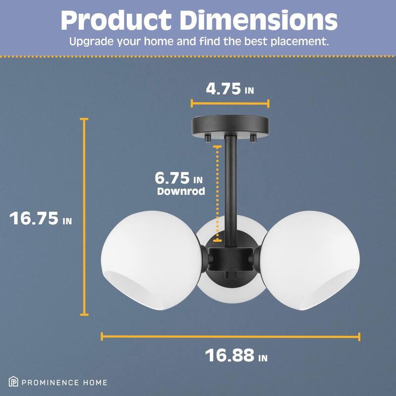 Prominence Home Stoll Matte Black 3-Light Semi-Flush with Opal Glass