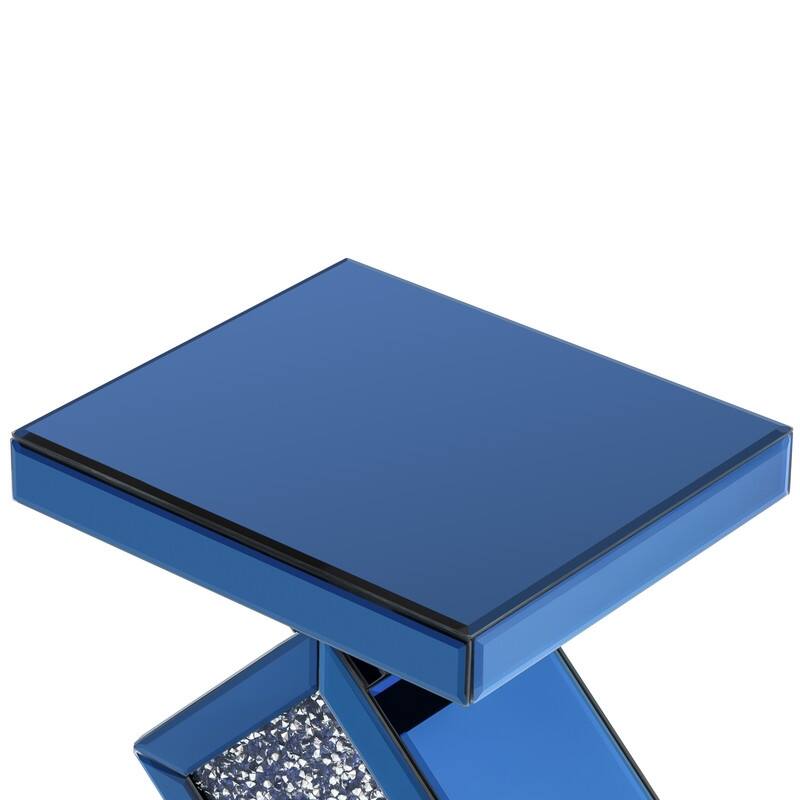 23" Tall Mirrored Glass Pedestal End Table With Crystal Inlay