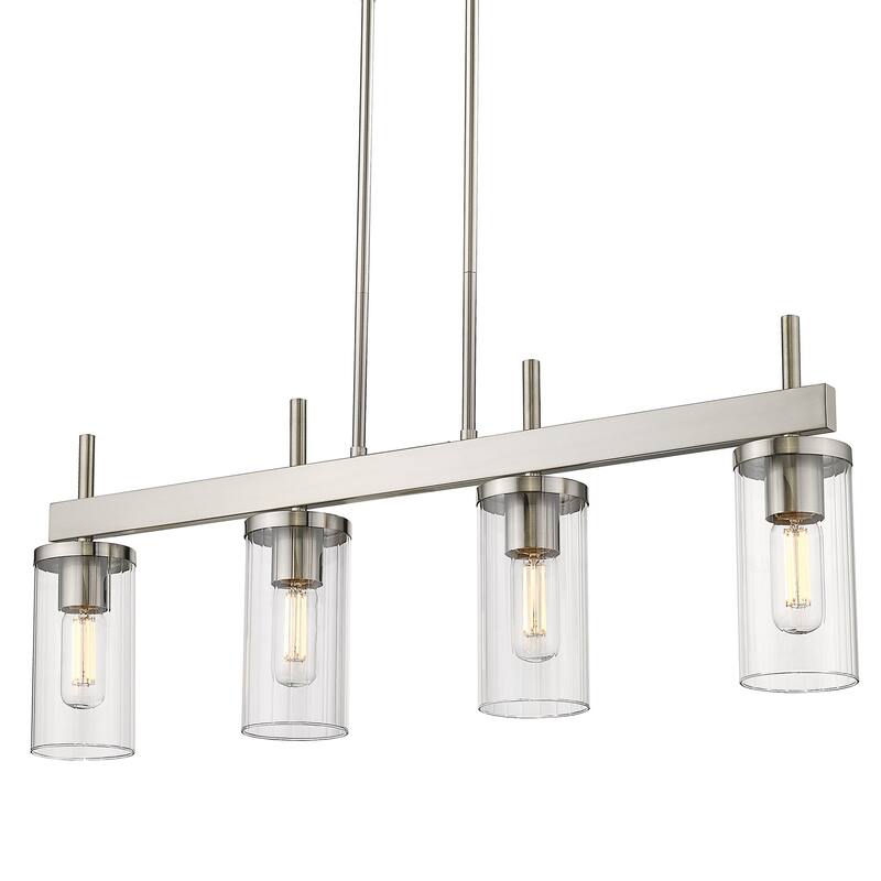 Copper Grove DeBruy 4-light Linear Pendant - Pewter with Ribbed Clear Glass