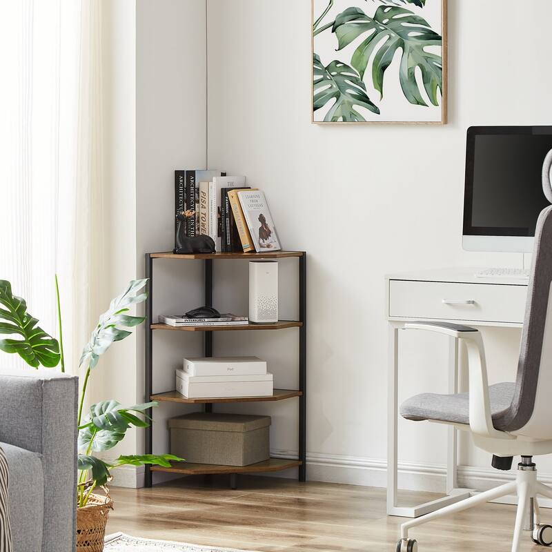 Javlergo Free-Standing 4-Tier Corner Shelf, Wood Storage Shelf