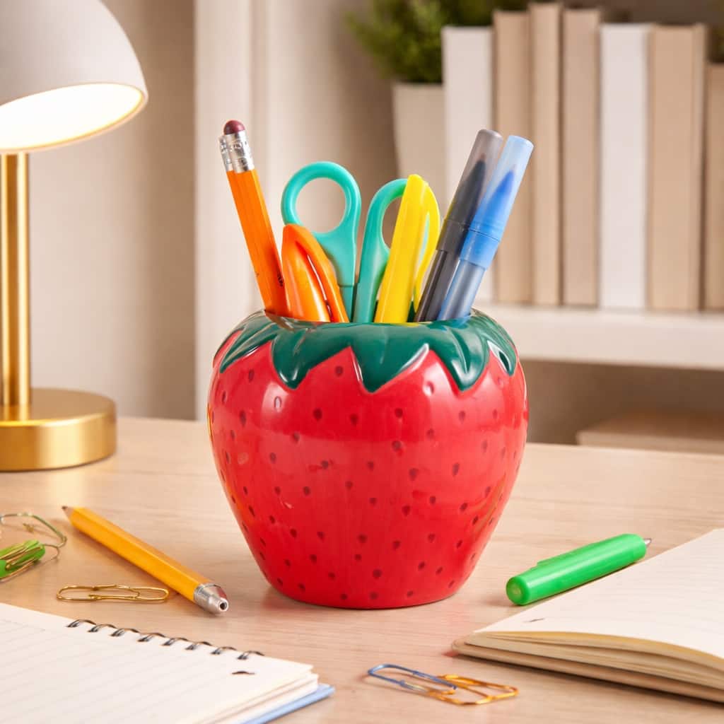 Decorative Strawberry Pencil Cup Storage - 4", Red - 4.0"