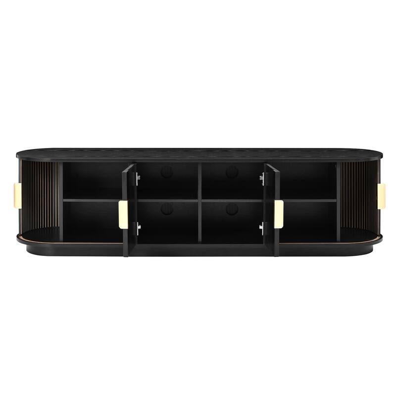 Wooden TV Stand with Sliding Tambour Door for TVs up to 75", Fluted TV Cabinet Media Console Table for Living Room