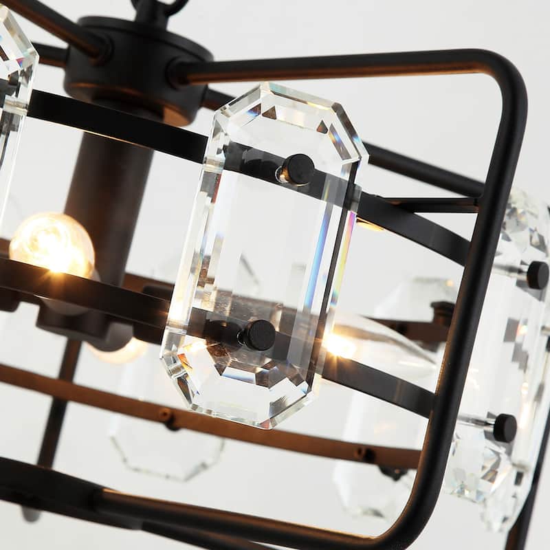 Industrial Modern 4-Light Metal Crystal Open Frame Drum Chandelier for Dining Room - 10-in H x 17.6-in D